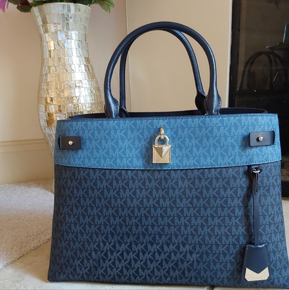 Michael Kors Denim and Navy Signature Gramercy Satchel